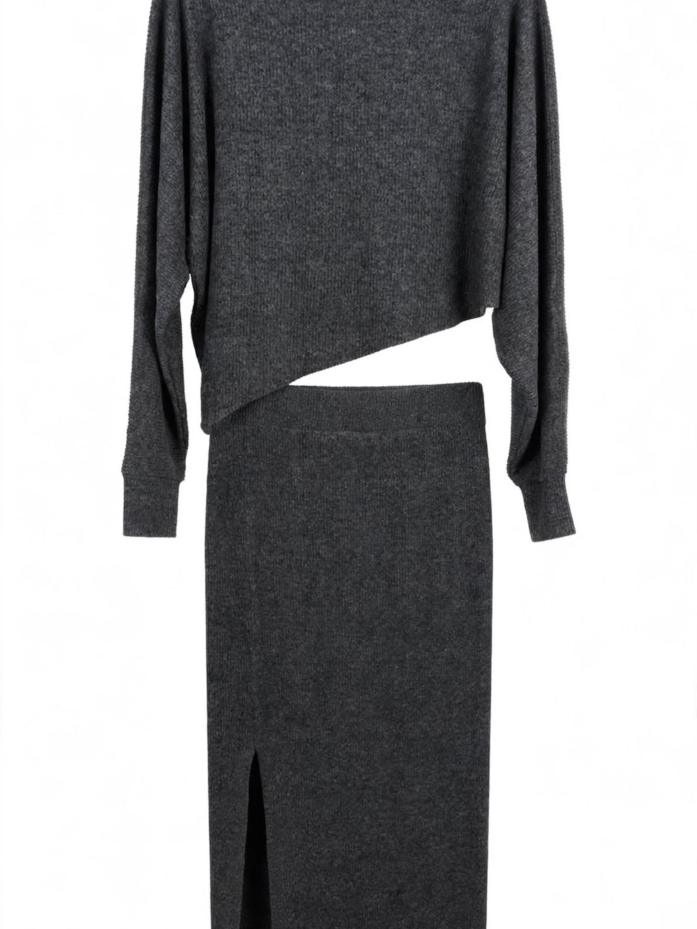 Charcoal Gray Knit Two-Piece Dress Set